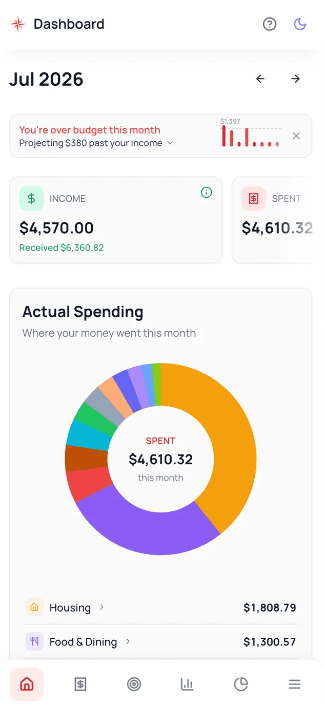 Waypoint Budget mobile app on iPhone