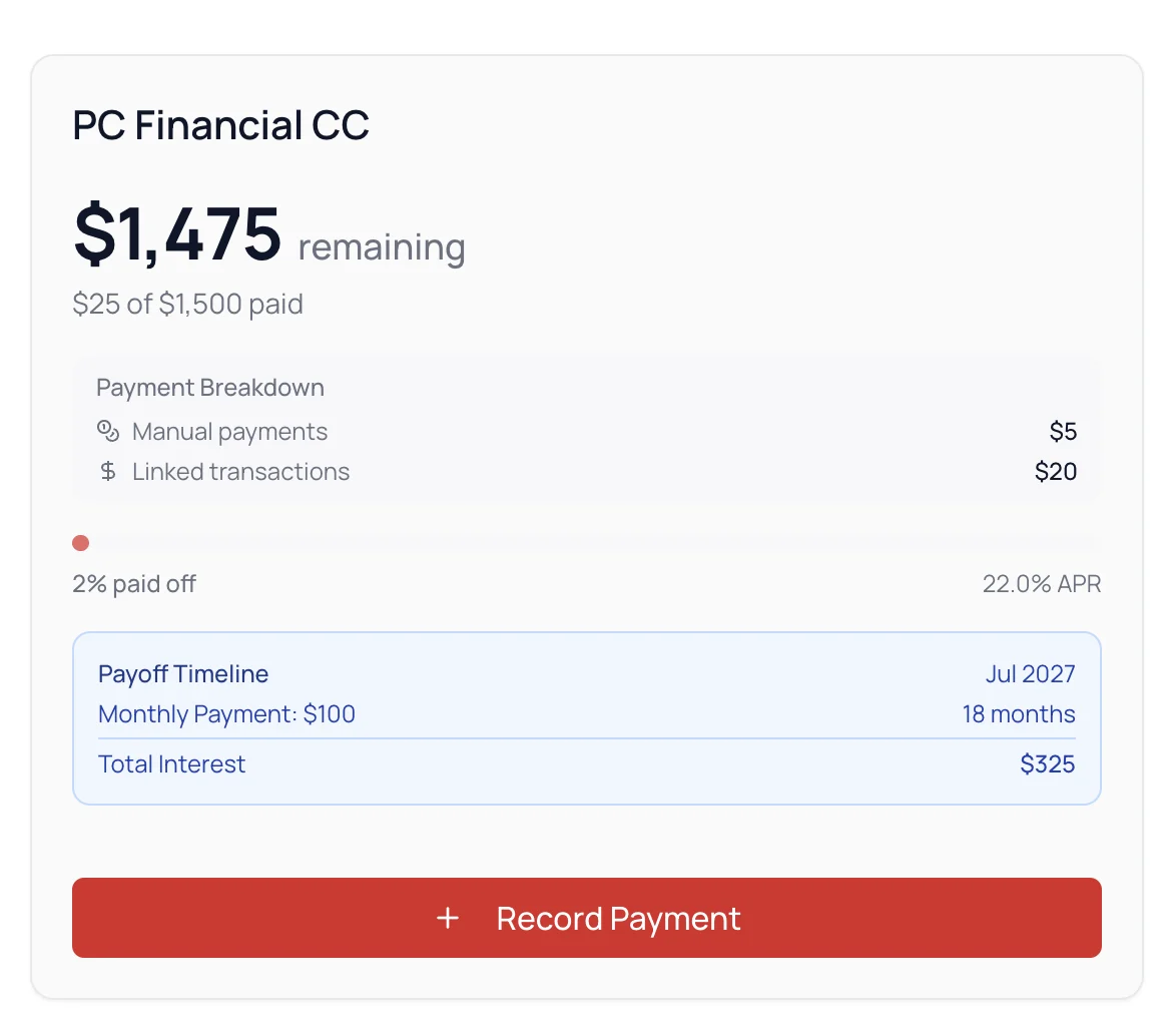 Link transactions to goals screenshot
