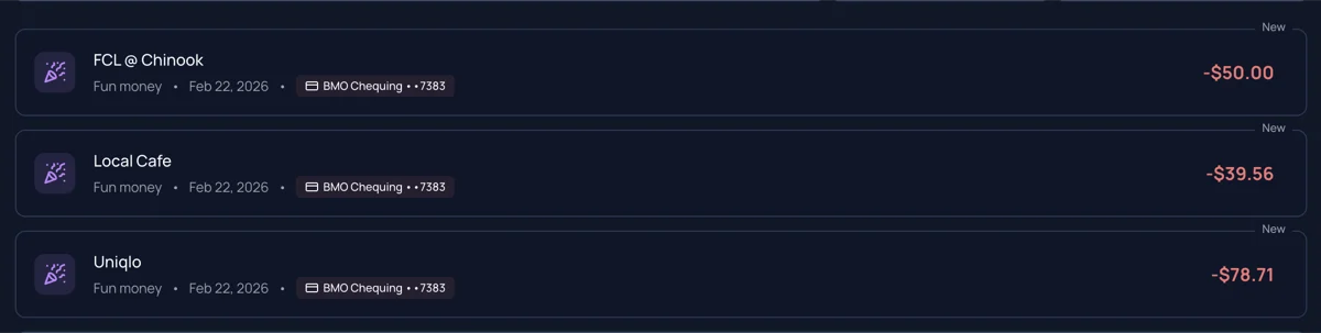 "New" Tag on Synced Transactions screenshot