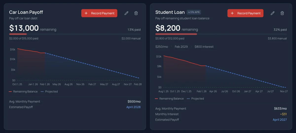 Upgraded Goals Page screenshot