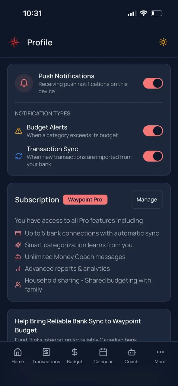 Weekly spending summary notification