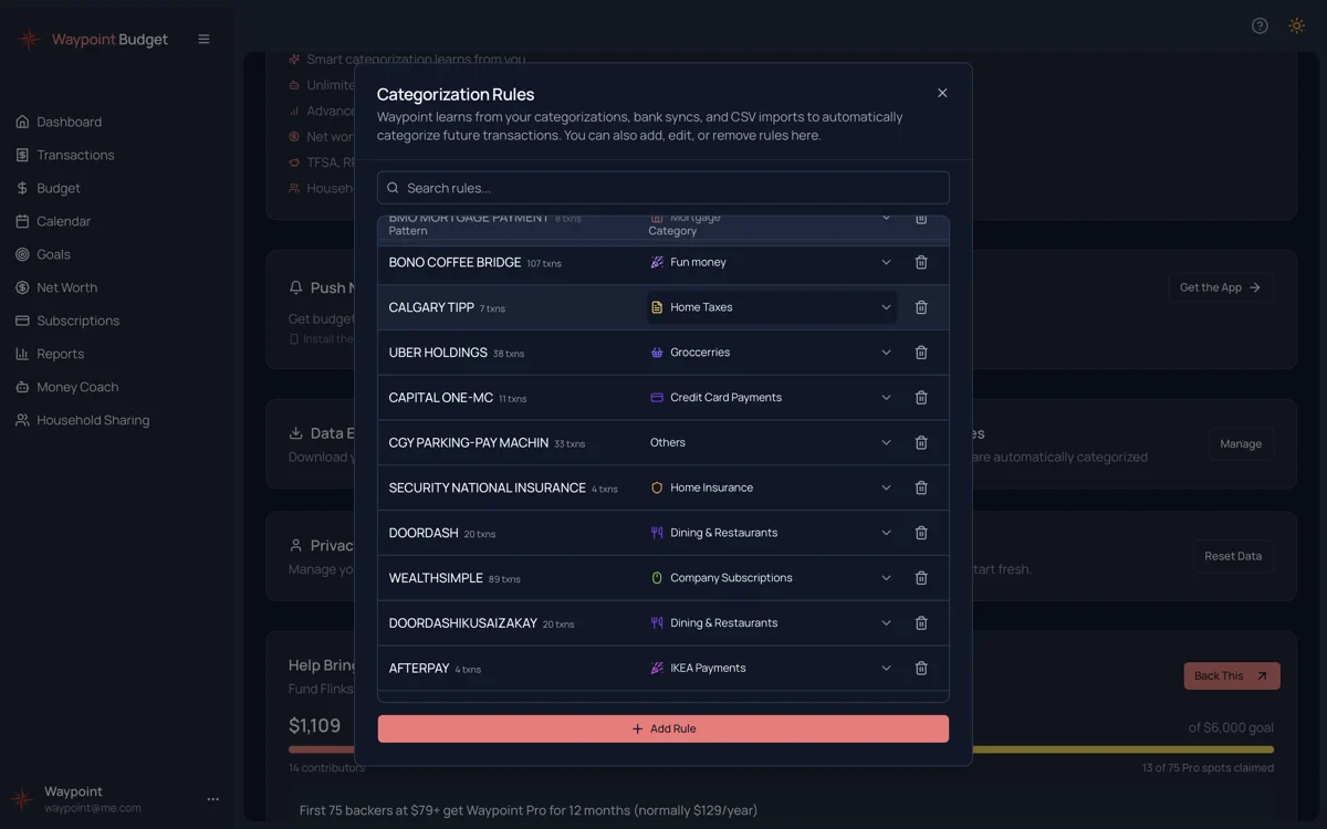 Edit Categorization Rules screenshot