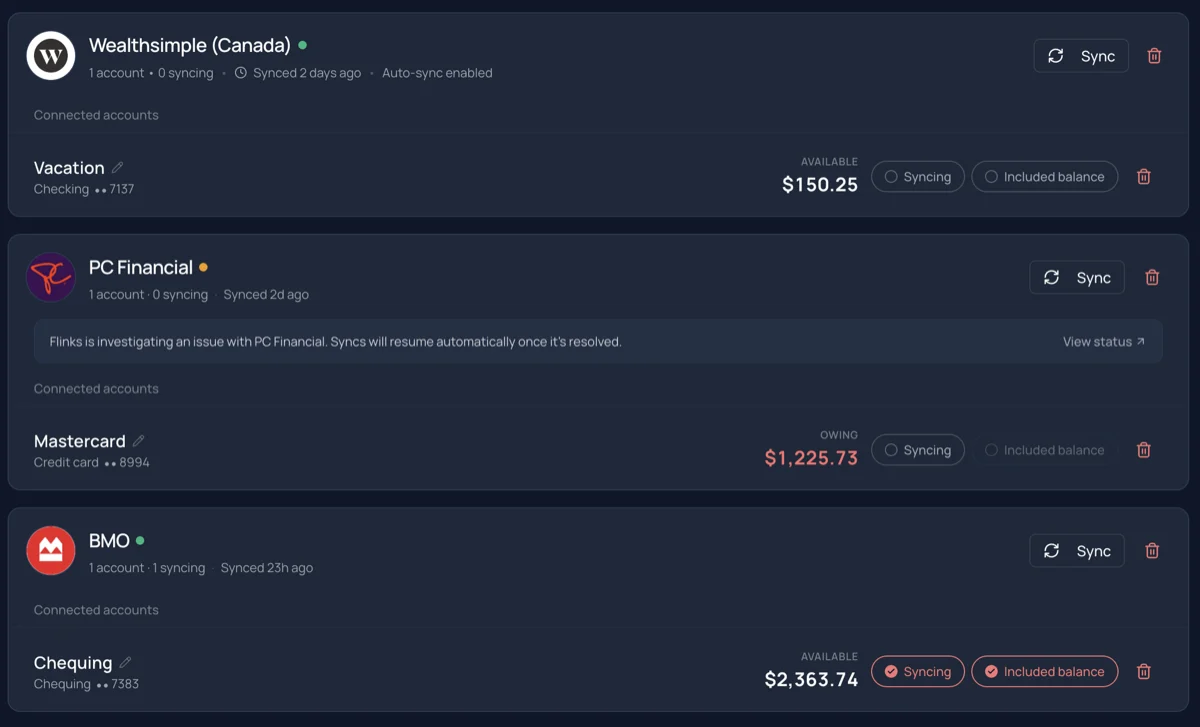 Bank Connections Redesign screenshot