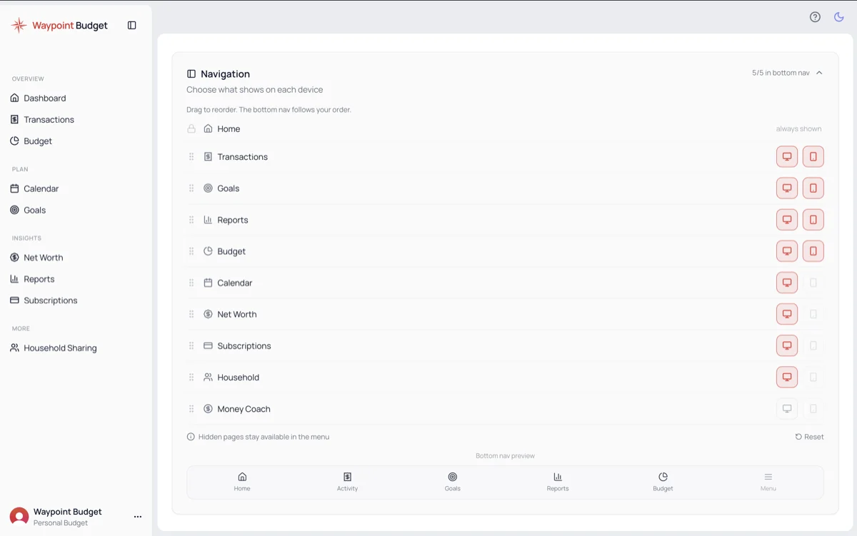 Customizable Navigation screenshot