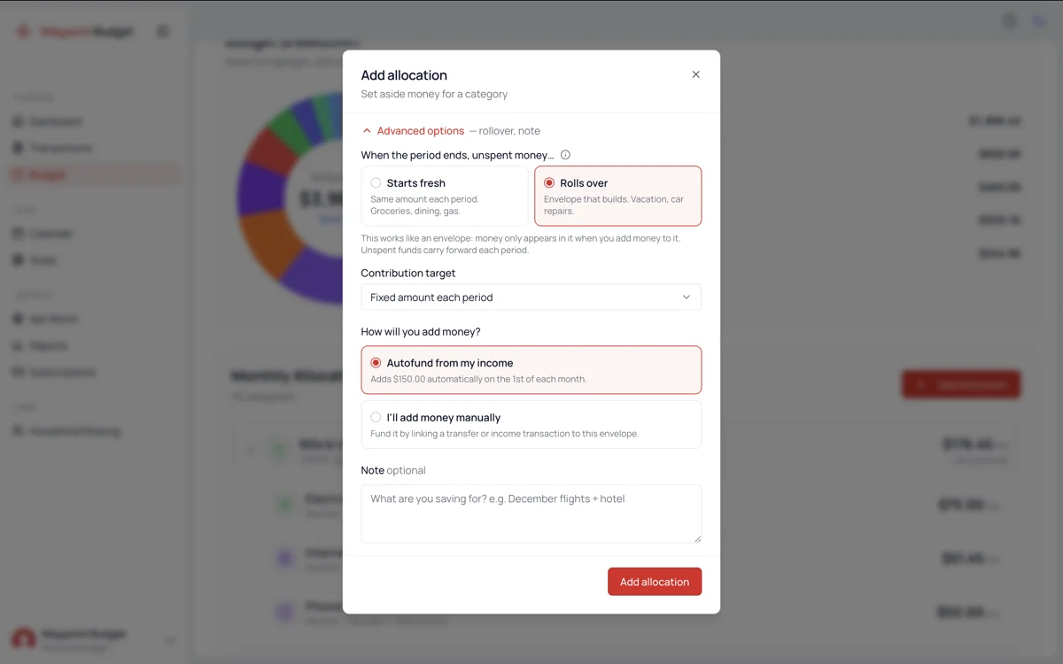 Auto-Funding for Rollover Categories screenshot