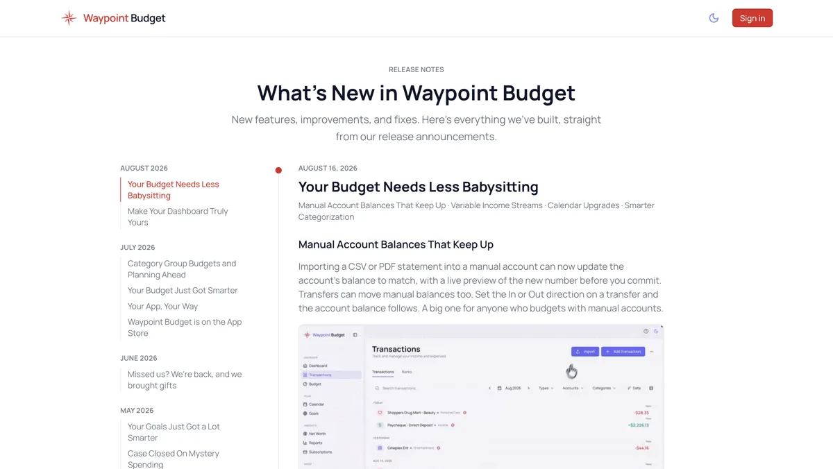 What's New Page screenshot