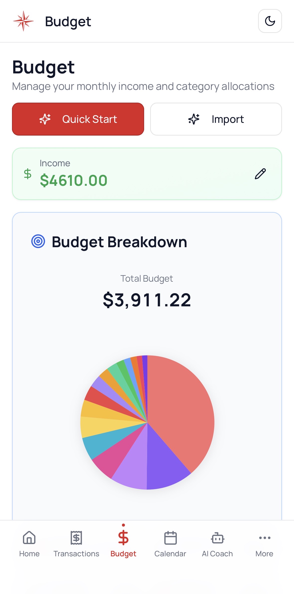 Waypoint Budget category breakdown showing Canadian spending patterns