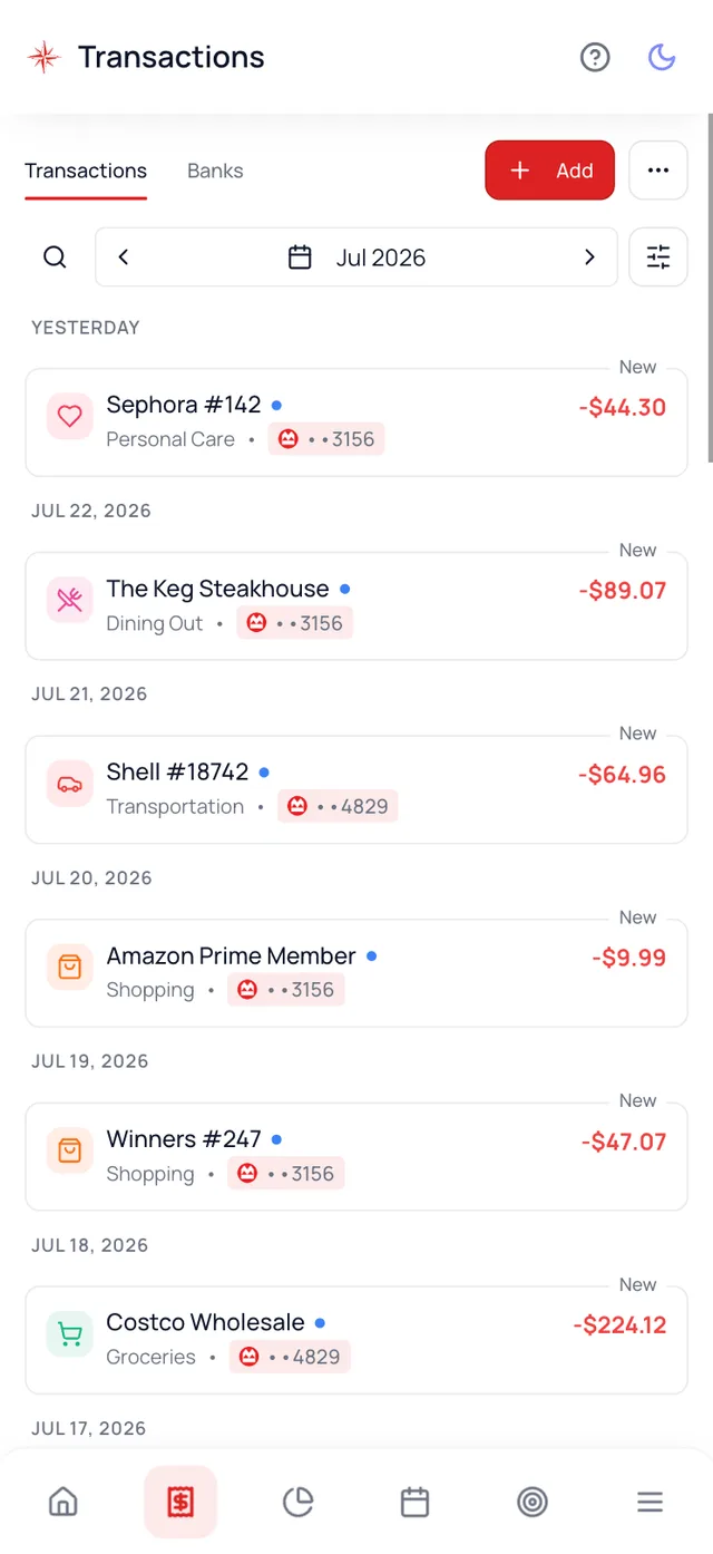 Waypoint Budget transactions with auto-categorization and bank sync